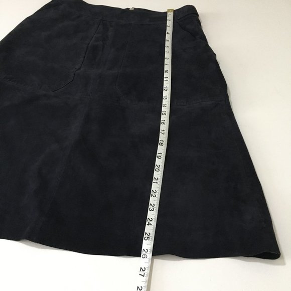 Warehouse-Leather Navy Blue Suede A Line Skirt Below Knee Size 6 - Picture 9 of 11